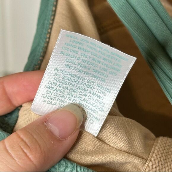 Kona Sol Sage Green Ribbed Crossover Back One Piece Swimsuit Sz L Minimalist - Picture 9 of 9